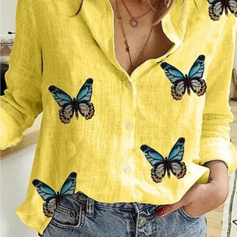 Tropical transformation: Butterfly print Hawaiian shirt brings a touch of magic to the beach.