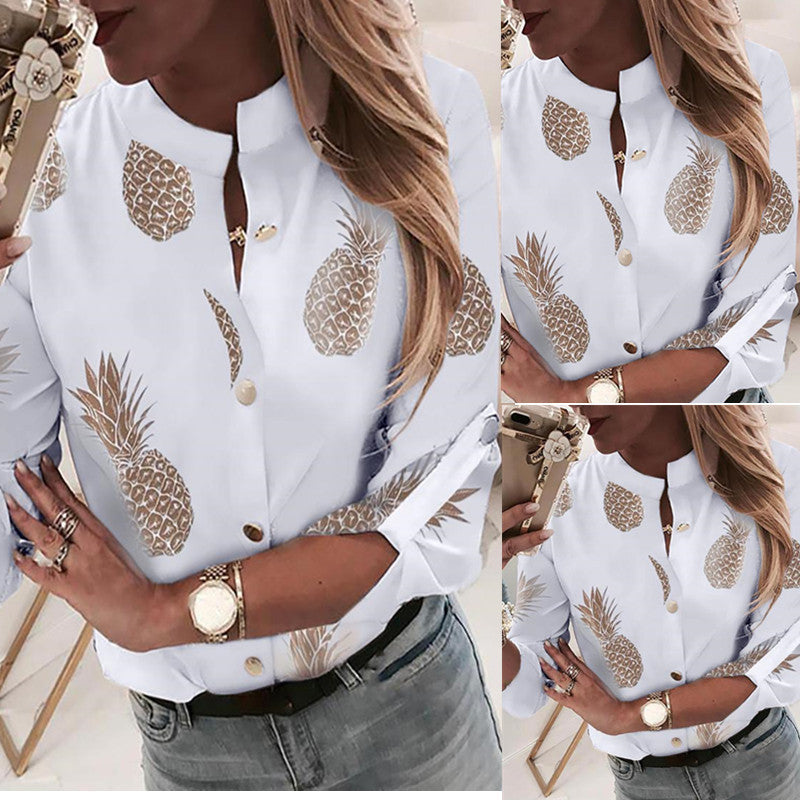 Women's Pineapple Print Hawaiian Beach Shirt – add a touch of tropical sweetness to your beach look.