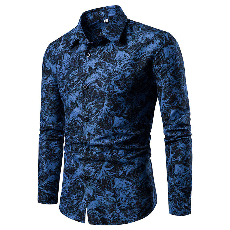 Leaf It to Style: Men's Long-Sleeve Leaf Print Shirt. This shirt combines a trendy leaf print with a comfortable long-sleeve design.