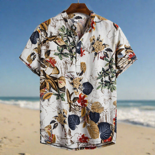 Men's funky slim shirt with contrast color printing and floral design