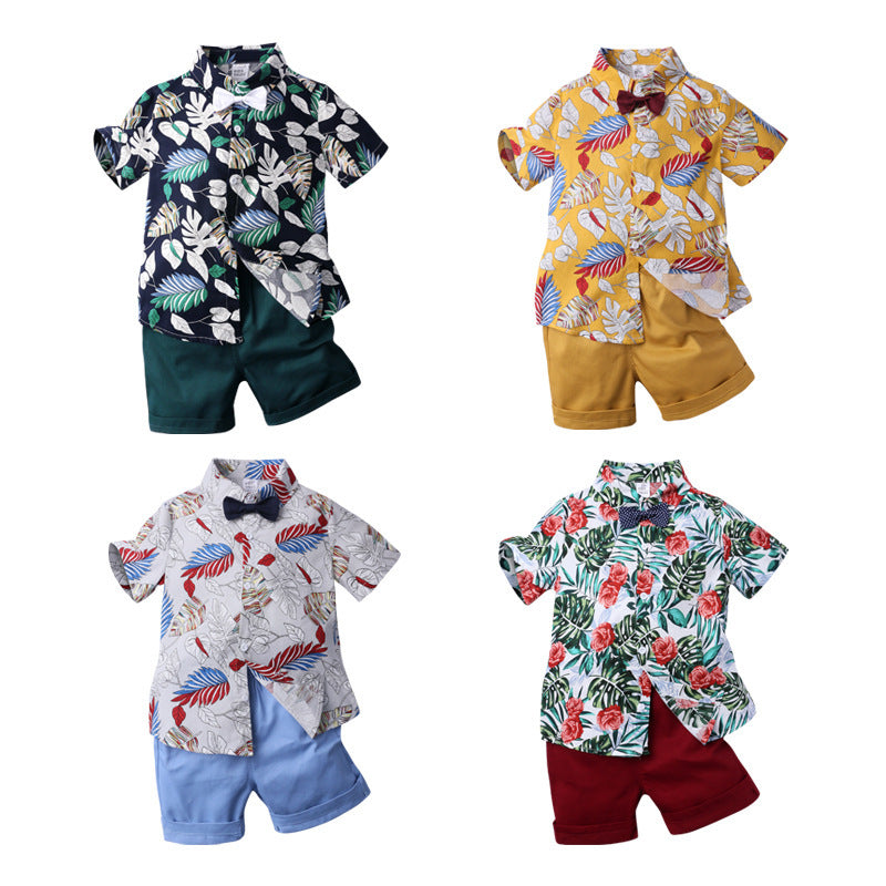 Boys' outfit with a short-sleeve printed top and matching shorts