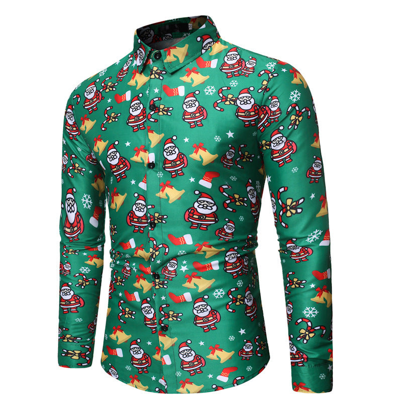 Retro Holiday Vibes: Men's Long-Sleeve Vintage Christmas Shirt. Spread holiday cheer in a timeless vintage Christmas print on this comfortable long-sleeve shirt.