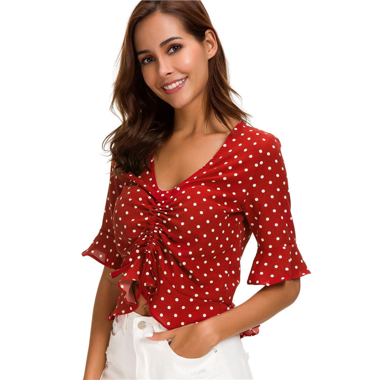 Women's Polka Dot Hawaiian Beach Shirt – add a playful touch to your beach look with this chic top.