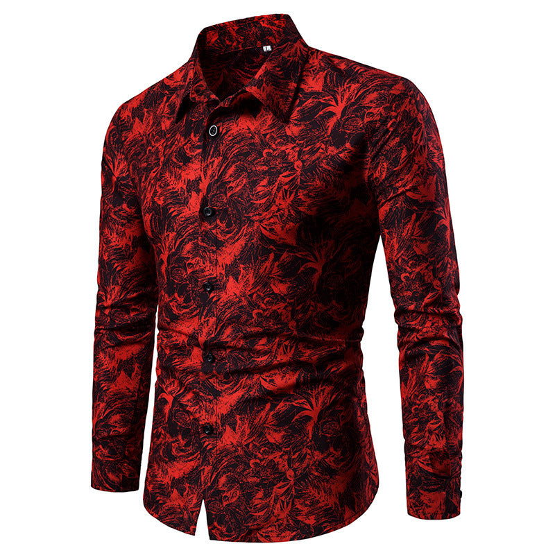 Men's Long-Sleeve Leaf Shirt: Stand Out from the Crowd. Bold leaf print adds a statement piece to your wardrobe