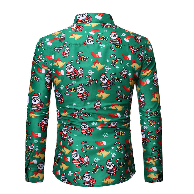 Nostalgic Holiday Style: Men's Long-Sleeve Vintage Christmas Shirt. Channel the spirit of Christmas past with a unique vintage print on this comfortable long-sleeve shirt