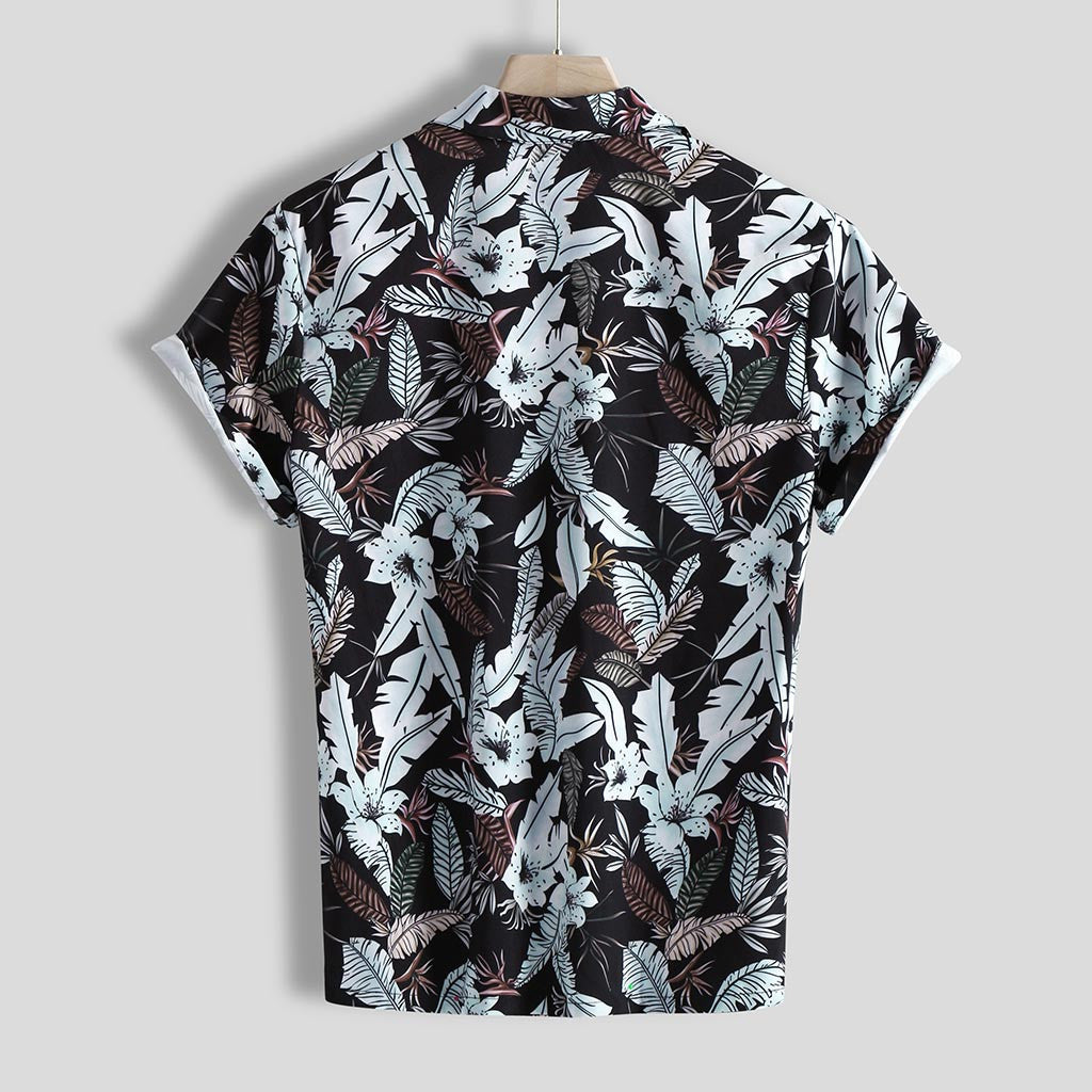 Back Side Design of Men's small leaf Floral Hawaiian Shirts
