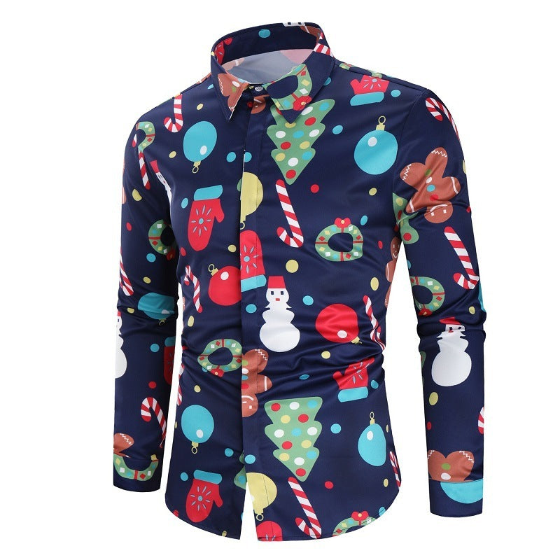 3D Fun for the Holidays: Men's Long Sleeve Christmas Shirt (Snowman). This festive long-sleeve shirt features a playful 3D printed snowman for a touch of holiday cheer.