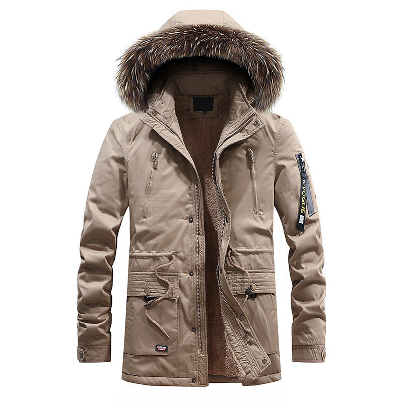Brown color winter jacket for men, featuring a windproof design and cozy fleece lining