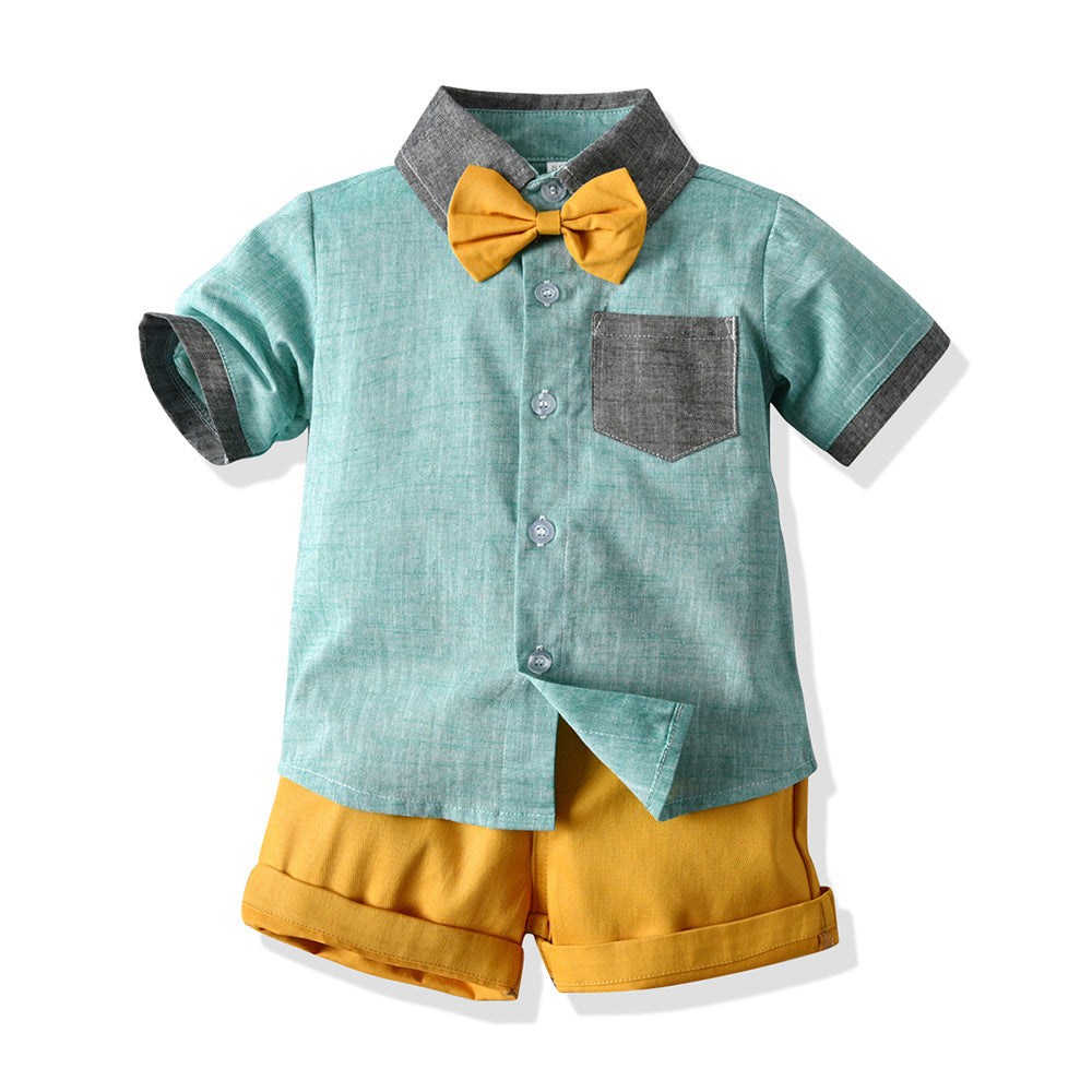 Hawaiian Style Solid Color Lapel Collar Short-Sleeve Shirts For Children And Boys