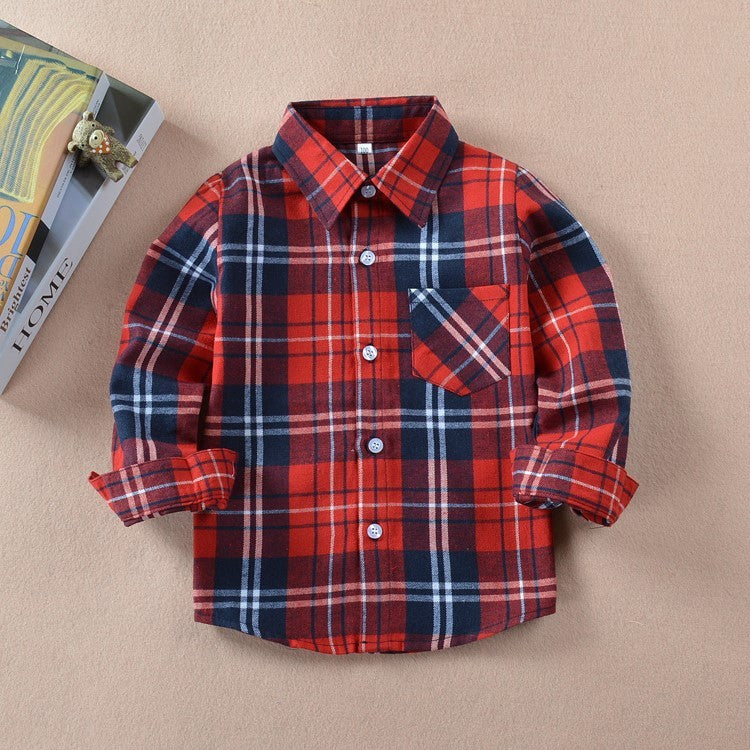 Kid's Unisex Cotton Plaid Pattern Style Hawaiian Shirt