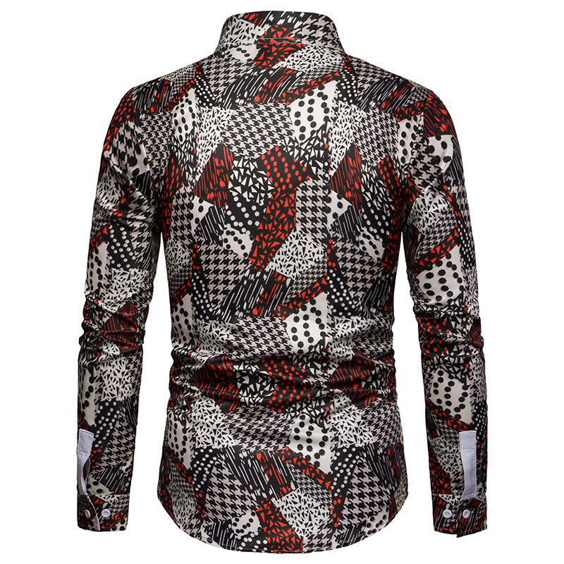 Eye-Catching Texture: Men's Long Sleeve Shirt (3D Houndstooth). This long-sleeve shirt features a bold 3D printed houndstooth pattern for a unique and textured look