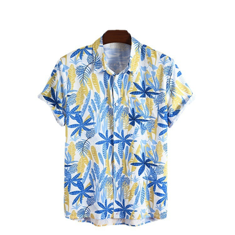 New Foreign Trade Men's Short-sleeved Floral Shirt Hawaiian Shirt