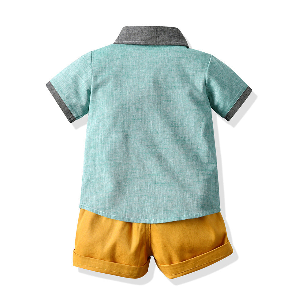 Hawaiian Style Solid Color Lapel Collar Short-Sleeve Shirts For Children And Boys