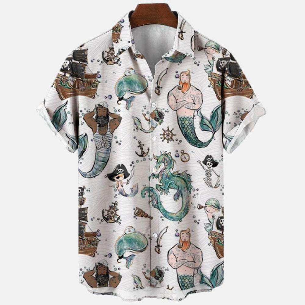 Men's Shanhaijing 3D Print Long Sleeve Hawaiian Shirt