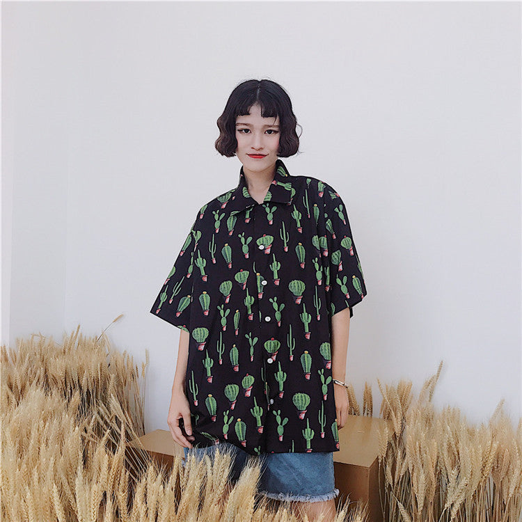 Women's Cactus Hawaiian Shirt – add a touch of desert flair to your beach ensemble.