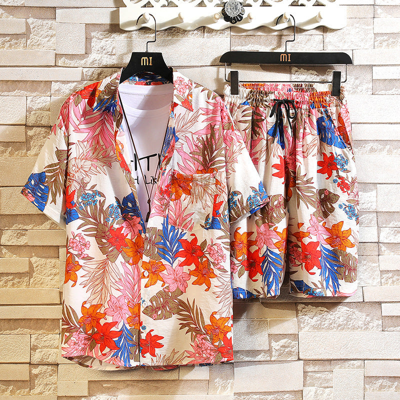Men's Short Sleeve Floral Shirt Set Hawaiian Shirt Fat