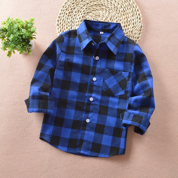 Kid's Unisex Cotton Plaid Pattern Style Hawaiian Shirt