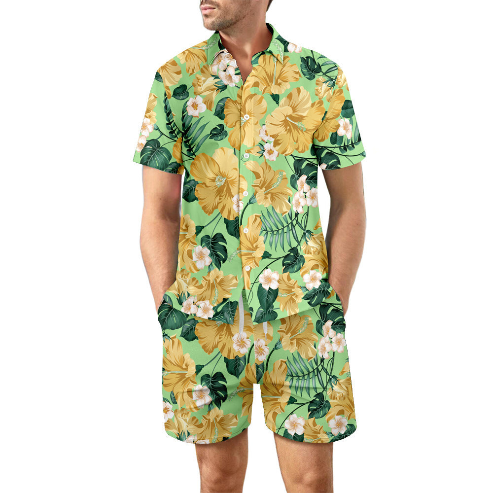 Vintage Floral Printed Hawaiian Beach Shirt with shorts | 2 Piece Combo
