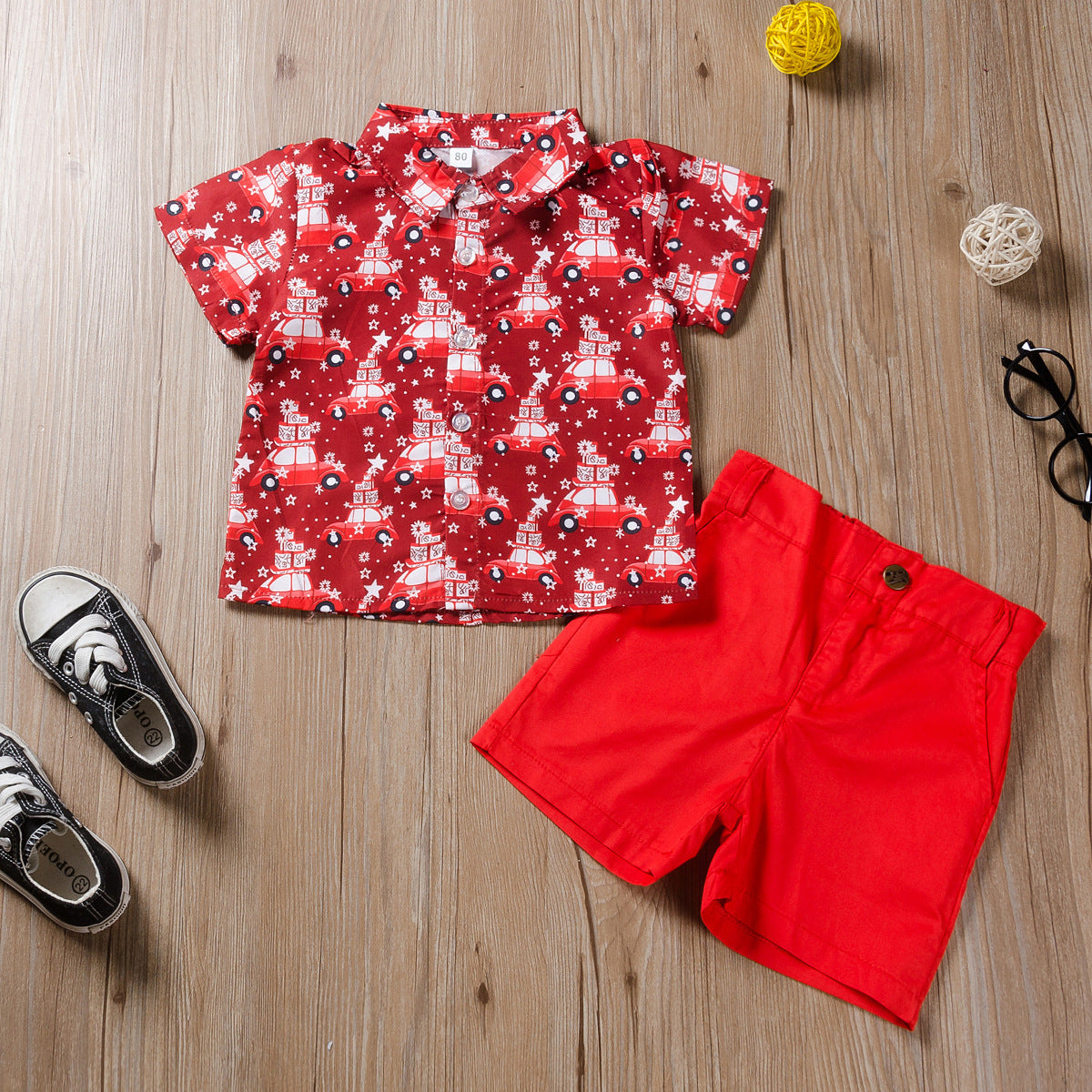 Hawaiian Christmas Style Boy's Shirt and Shorts Set