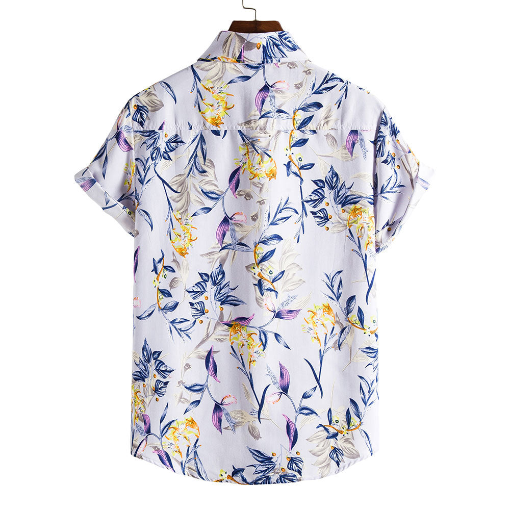 white color casual holiday floral shirt for men in short sleeve Hawaiian style