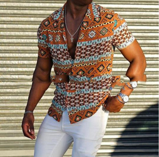 Ouma Men's Lapel Short Sleeve Fashion Hawaiian Style Vacation Shirt
