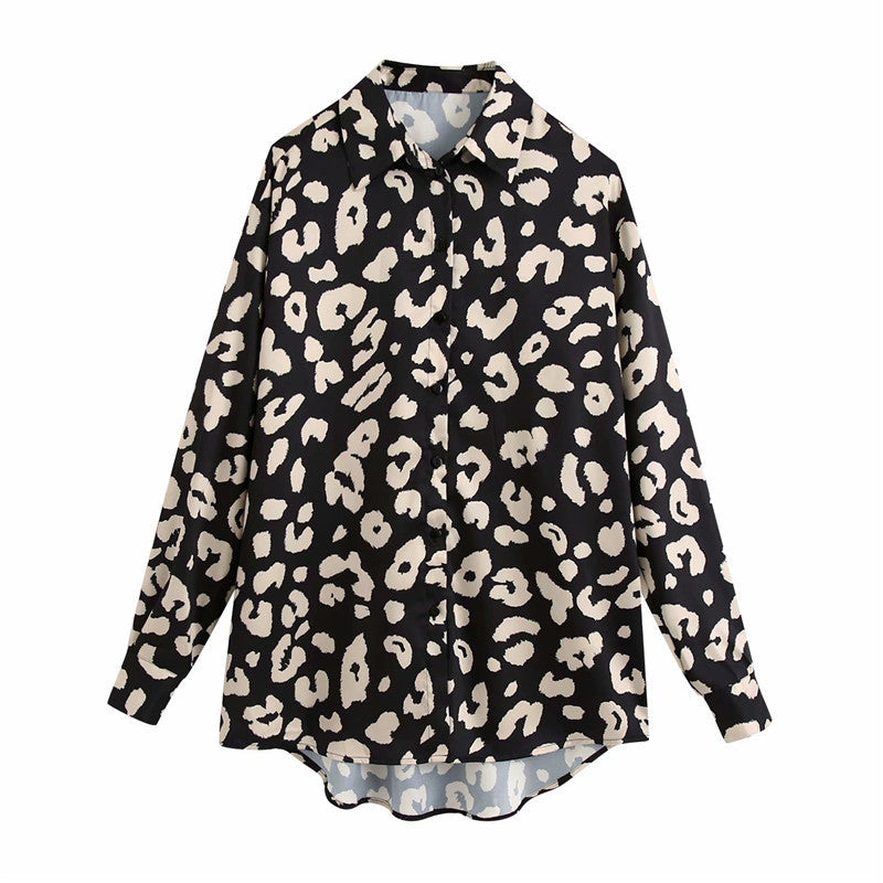 Women's Cheetah Printed Loose Fit Beach Shirt – unleash your wild side with this trendy top.