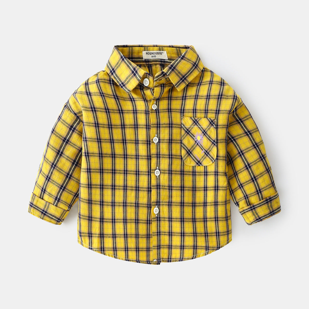 Boys' new plaid button-down shirt with long sleeves, perfect for layering