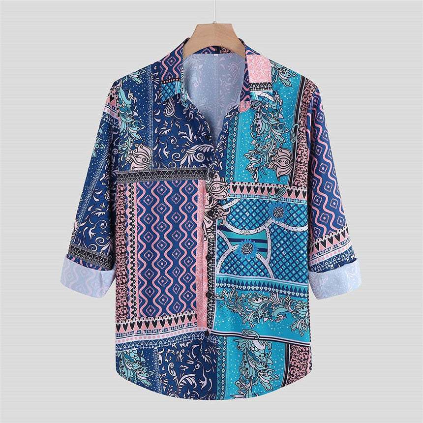 Effortless Island Style: Men's Long Sleeve Hawaiian Shirt (Modern Look). Elevate your island look with this comfortable long-sleeve Hawaiian shirt featuring a modern design.