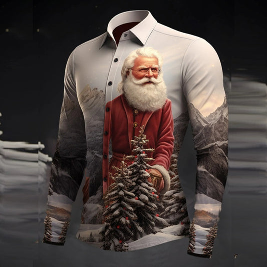 Holographic Holiday Spirit: Men's 3D Printed Santa Claus Christmas Hawaiian Shirt. Celebrate in style with a festive Hawaiian shirt featuring a Santa Claus design brought to life with 3D printing.