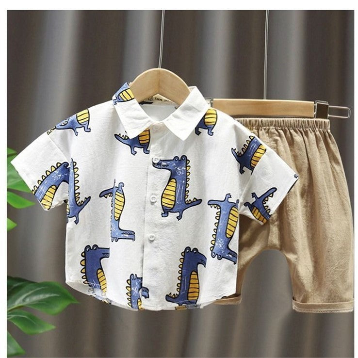 Crocodile Print Short Sleeve Shirt For Boys