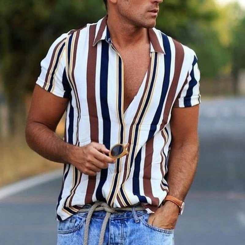 Striped shirt men's casual shirt short sleeve top