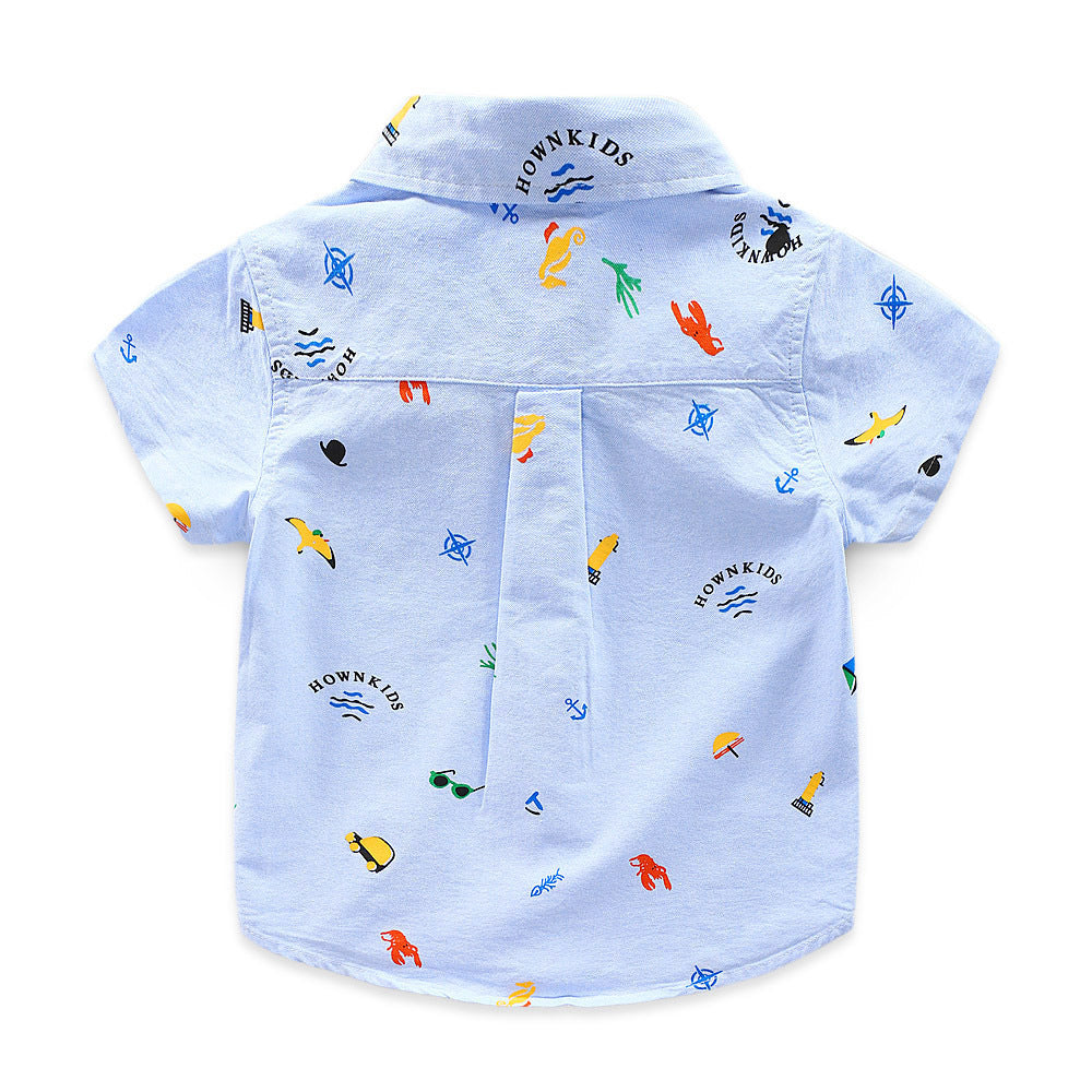 Boys' Colorful Stickers printed Hawaiian style Beach shirt
