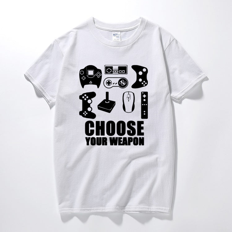 White color black printed Video Game Controller Casual T-shirt