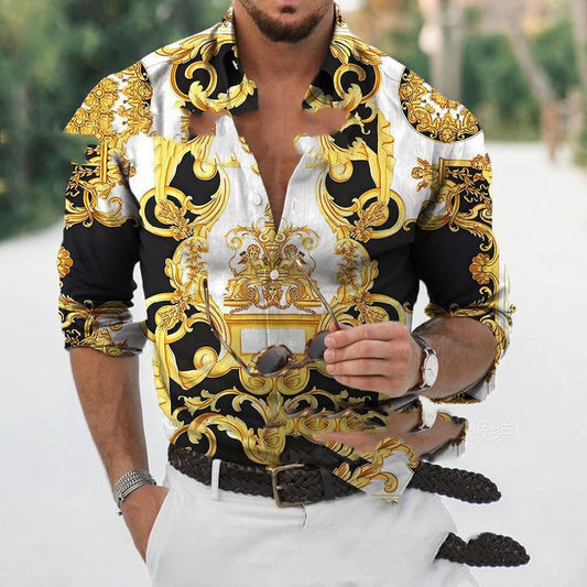 Island Meets Rock: Men's Long Sleeve Hawaiian Shirt (Rock Print). Edgy style meets tropical vibes in this trendy long-sleeve Hawaiian