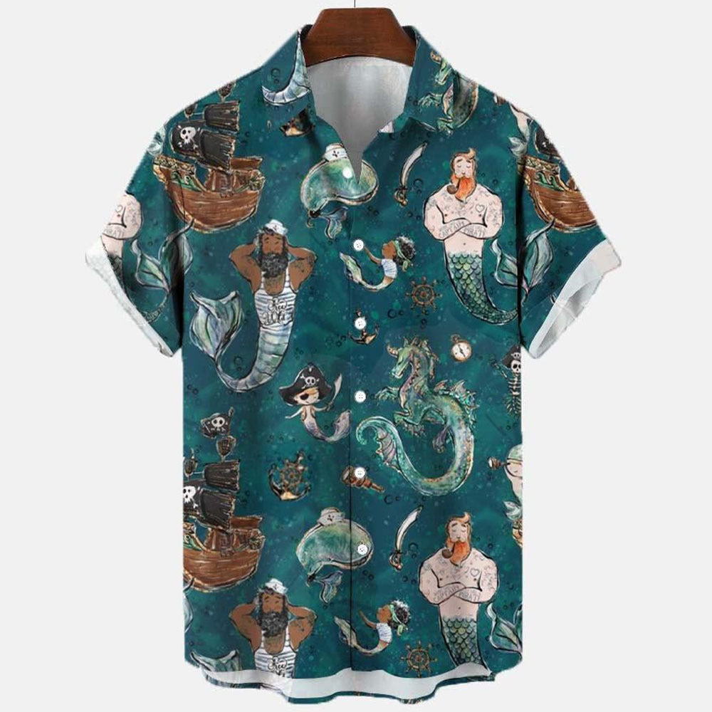 Shanhaijing Adventure: Men's Long Sleeve Hawaiian Shirt (3D Print). Explore a world of mythical beasts in this unique long-sleeve Hawaiian.(