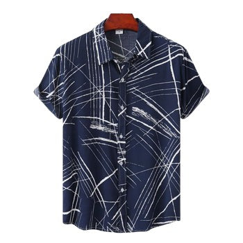 Men's casual short sleeve shirt with Hawaiian style all over check print