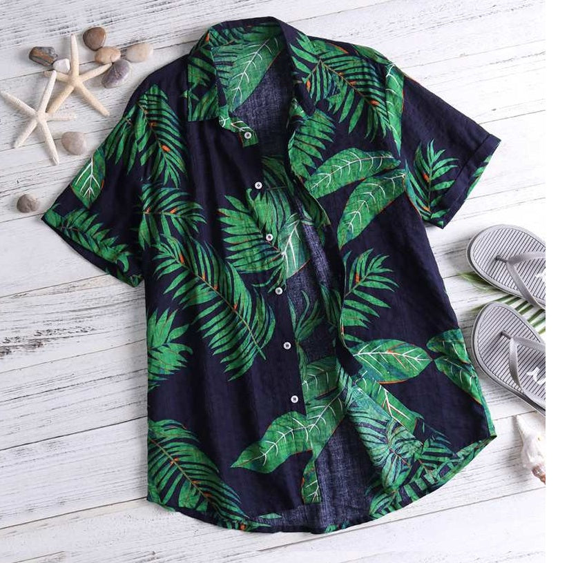Cross-border foreign trade AliExpress EBYA hot sale Hawaiian style cotton leisure beach holiday printing male shirt male