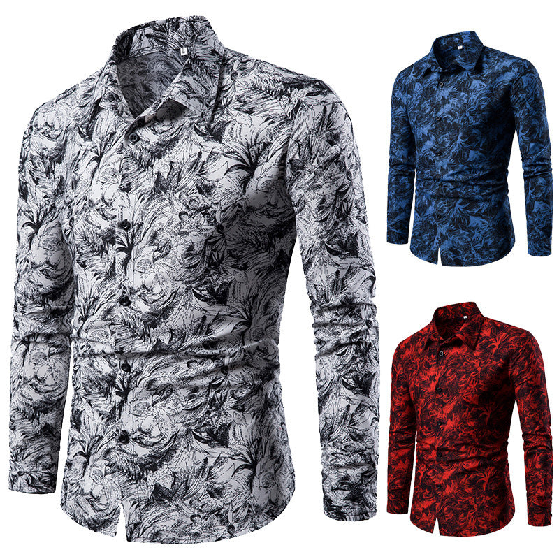 Men's Long-Sleeve Leaf Print Shirt: Nature-Inspired Style. Bring the outdoors in with a stylish leaf print on this comfortable long-sleeve shirt.