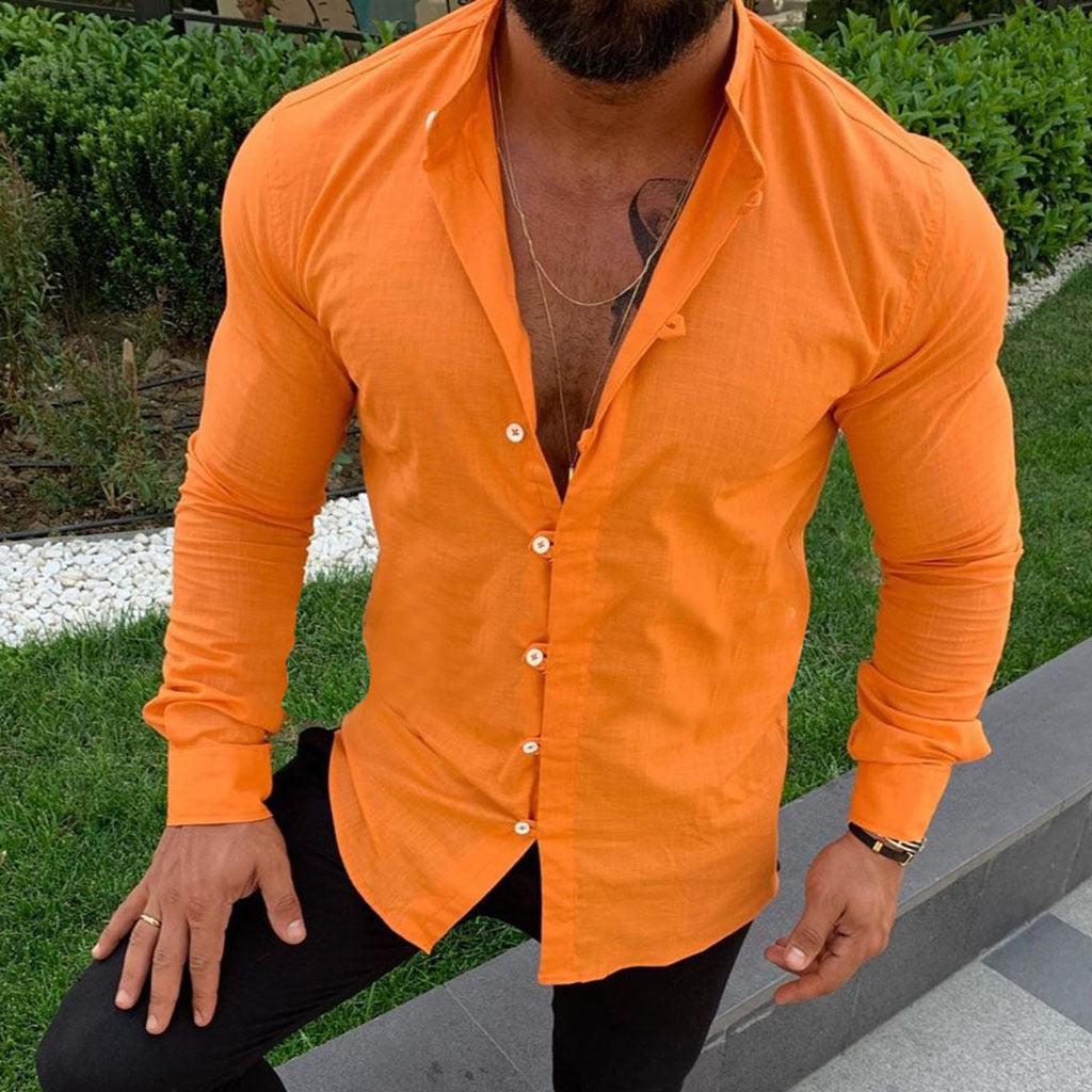 Men's Casual Long Sleeve Shirt (Solid Colors)