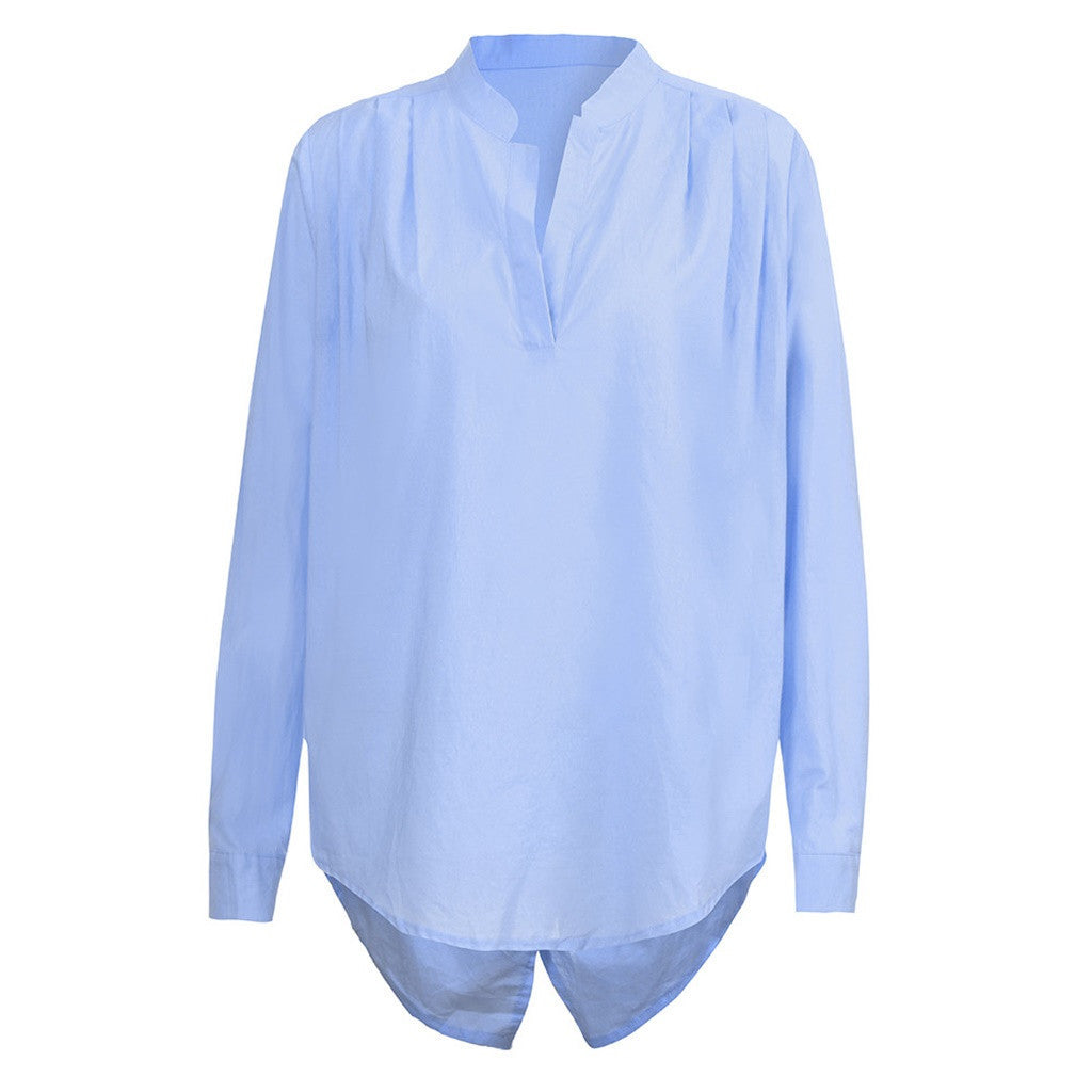 Women's V-Neck Long Sleeve Solid Color Casual Beach Shirt
