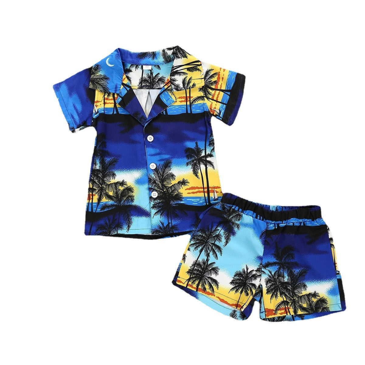 Boy's Coconut Trees and Sunset Printed Hawaiian Shirt