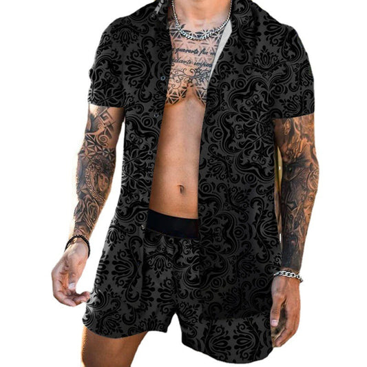 Beach Style Loose Shirt Hawaiian Casual Suit Men's Printed Two-piece Suit