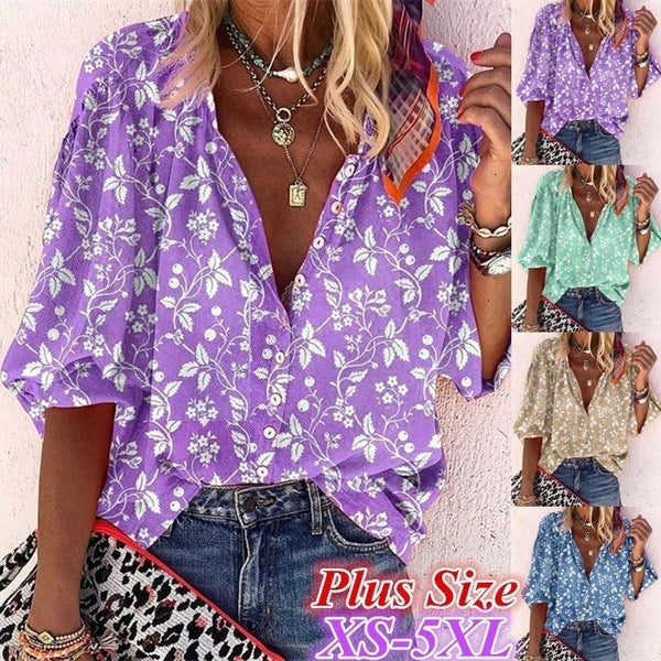 Women's Hawaiian Floral V-Neck Beach Shirt – embrace island vibes with this stylish and breezy top.