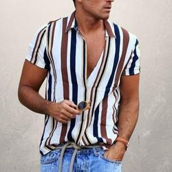 Striped shirt men's casual shirt short sleeve top