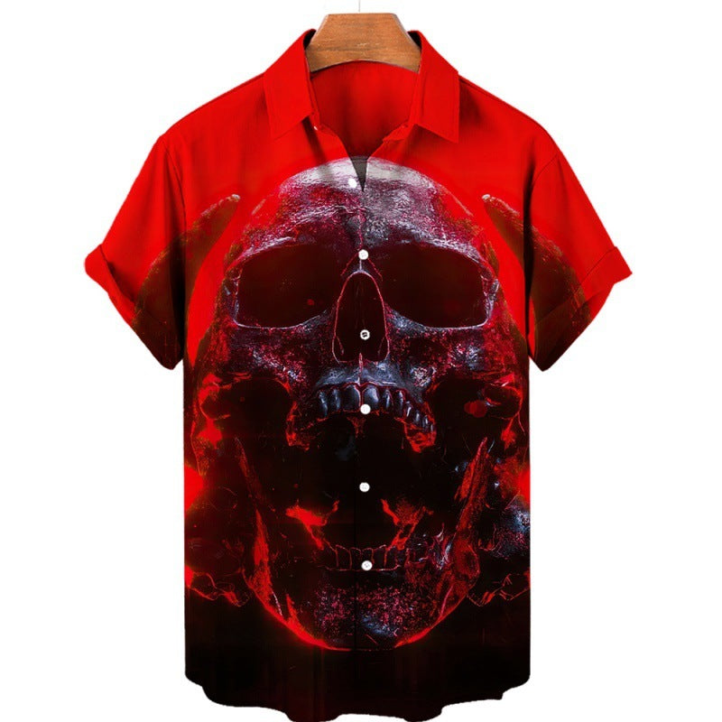 Skull Shirt Men's Summer Casual Hawaiian Shirt Loose Breathable Wide