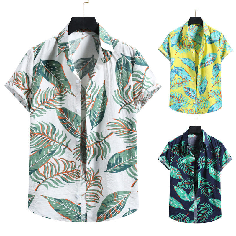 Spring And Summer New Men's Short-sleeved Floral Shirt Hawaiian Shirt