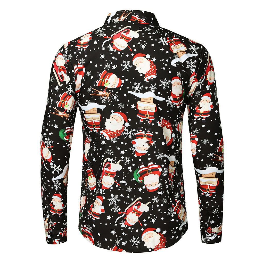Dress Up or Down for the Holidays: Men's Christmas Print Long Sleeve Shirt. This versatile long-sleeve shirt with a Christmas print can be dressed up or down for any holiday occasion