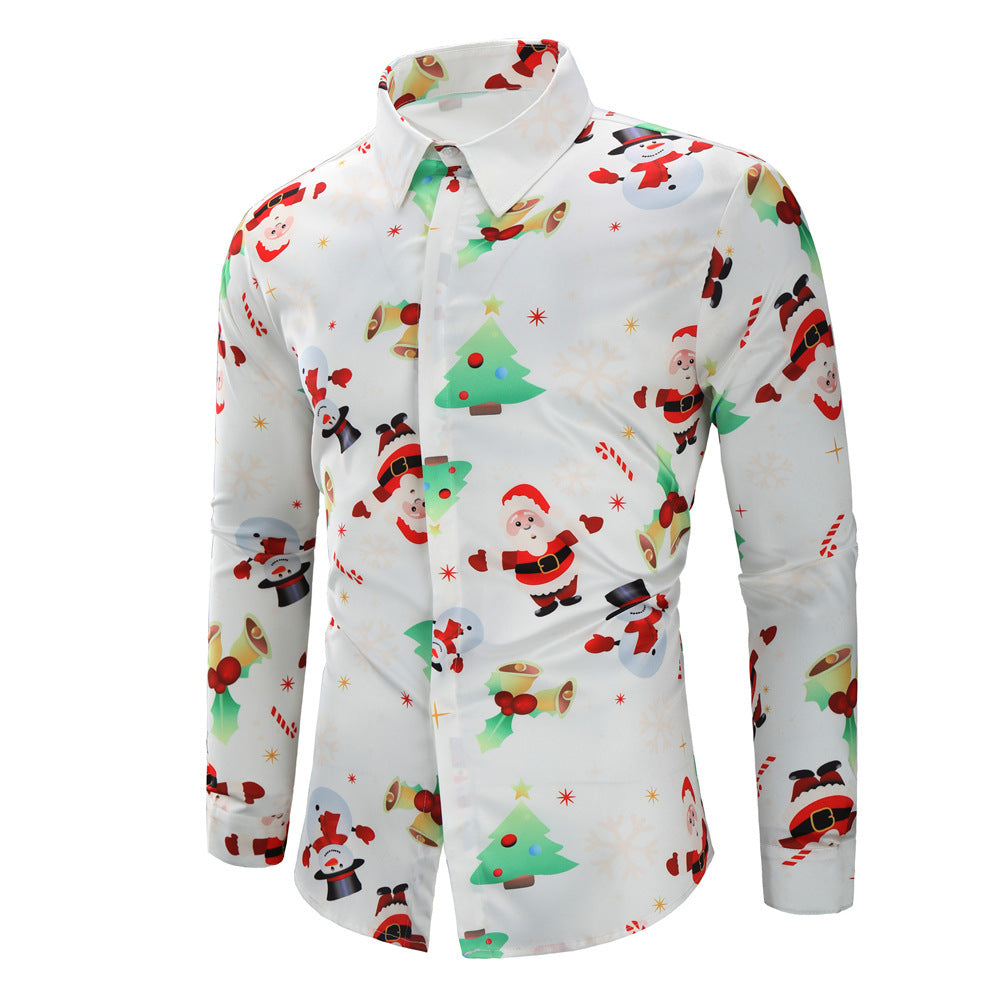 Christmas Festival Theme Printed Long Sleeve Hawaiian Shirt