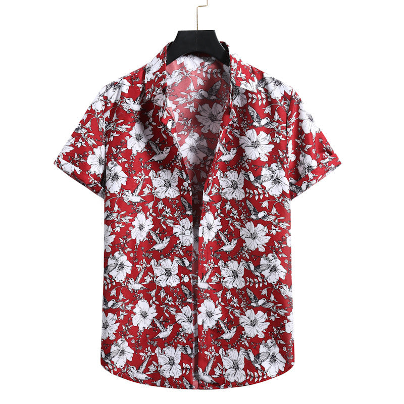 Summer New Men's Floral Shirt Hawaiian Print Short-Sleeved Shirt