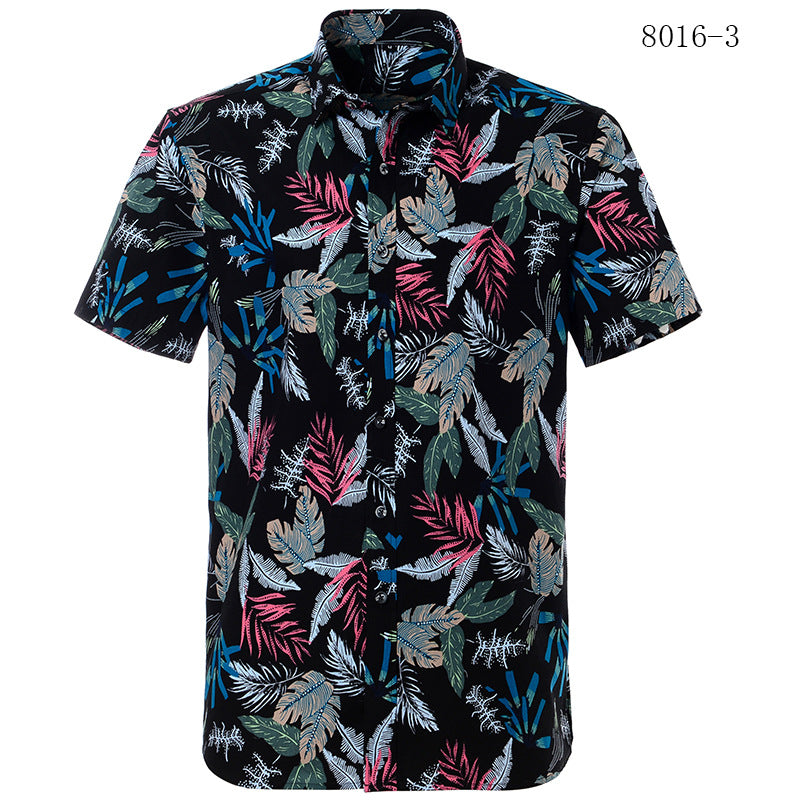 Men's Tropical Leaf Printed Short Sleeve Beach Shirt